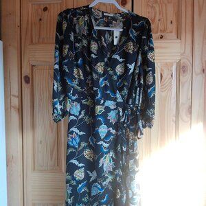 NWTS New York & Company Black Floral Maxi Dress – Long Sleeve Sheer Size Large